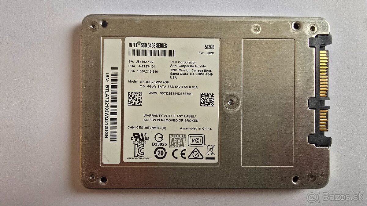 Predám 2,5" SSD Intel 545S 512GB