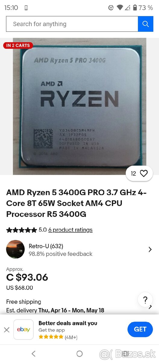 Predám Ryzen 5 PRO 3400 G