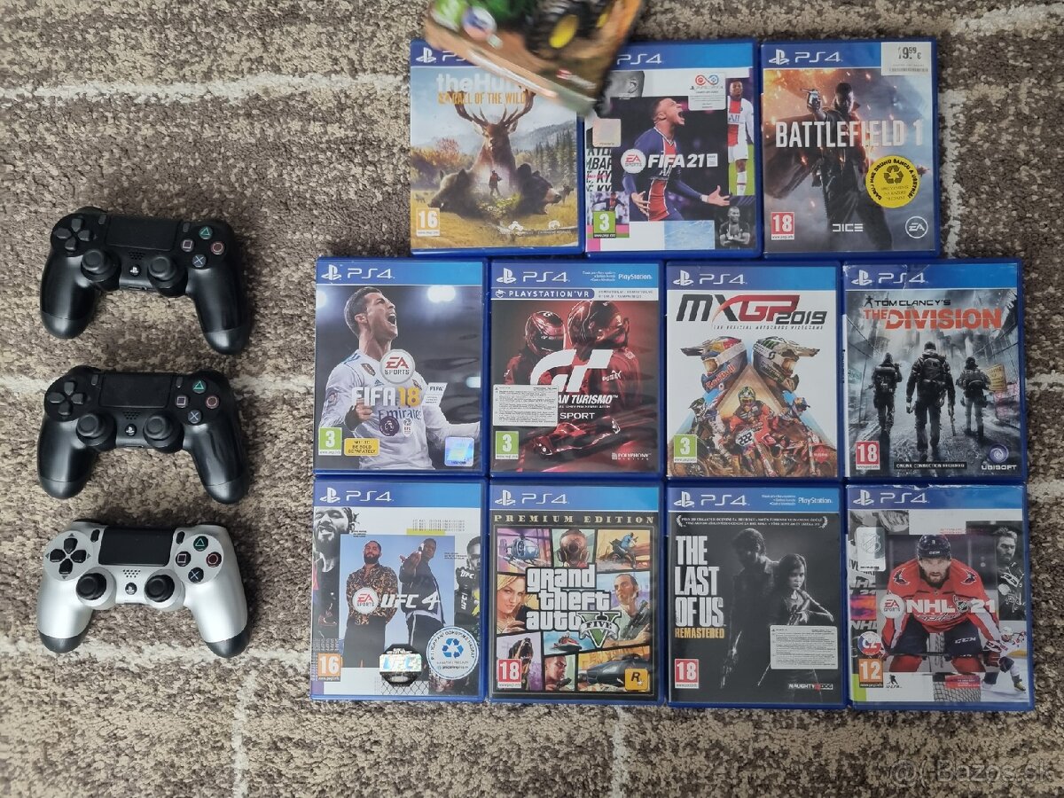 PS4 + 3x ovládače + 11 Hry
