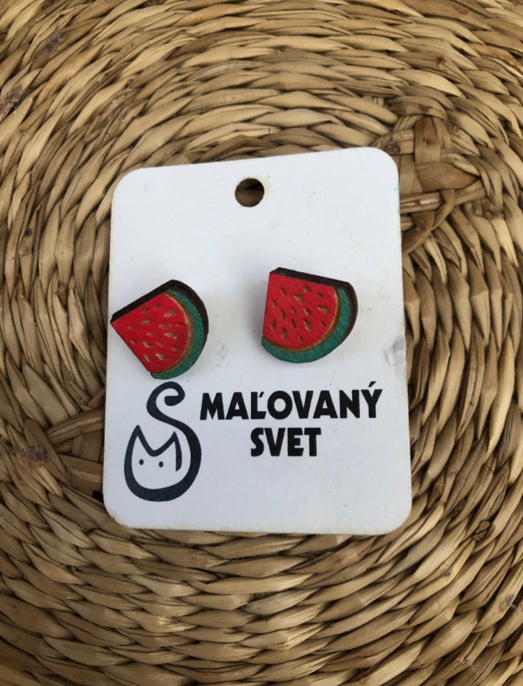 ———Nové drevené handmade náušnice melóny, 4 E——