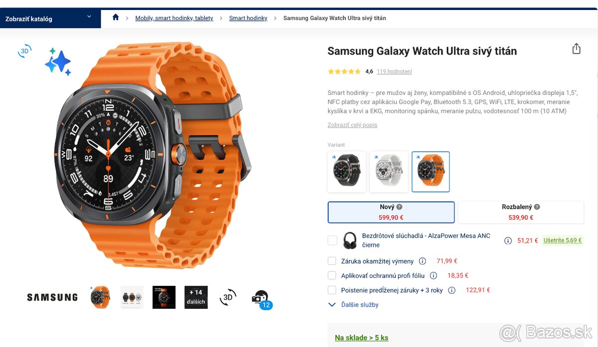 Samsung Galaxy Watch Ultra sivý titán