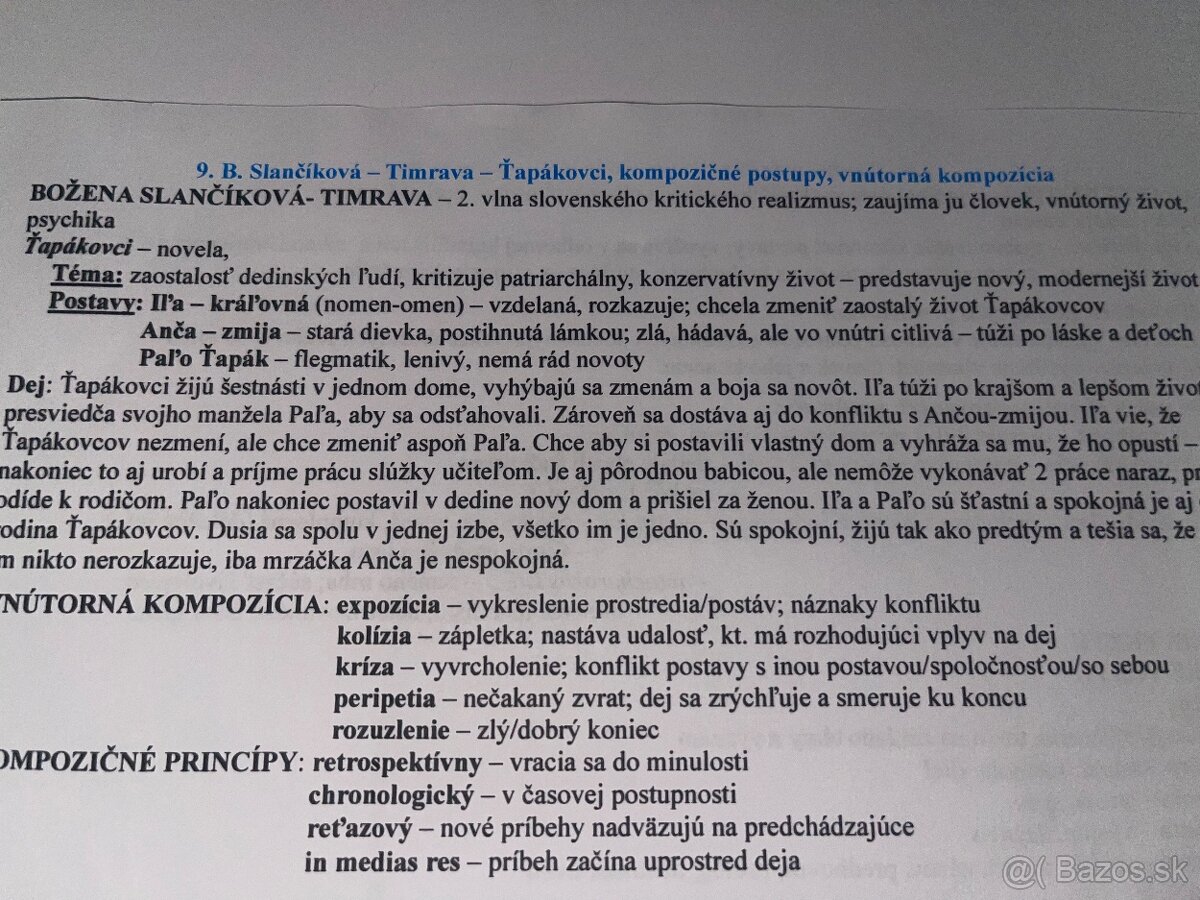 Maturitné témy - slovenský jazyk a literatúra