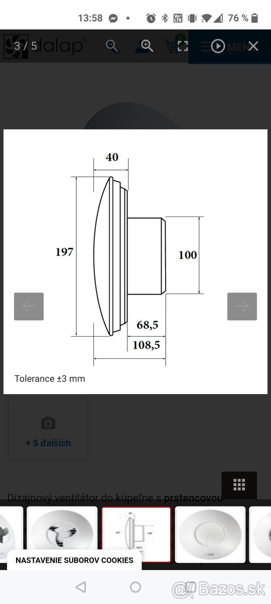 Dizajnový ventilátor do kúpeľne s trojlistou automatickou ža