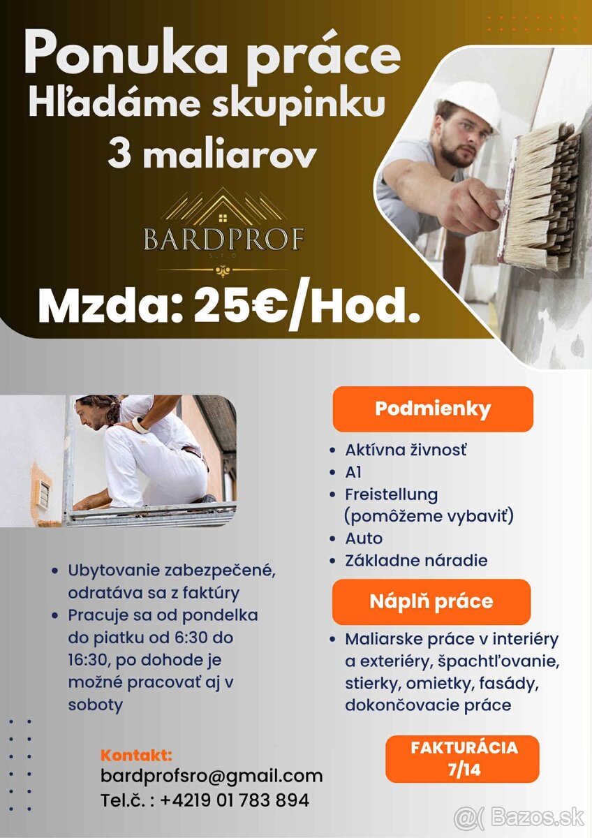Ponuka práce- maliarske práce, fasády