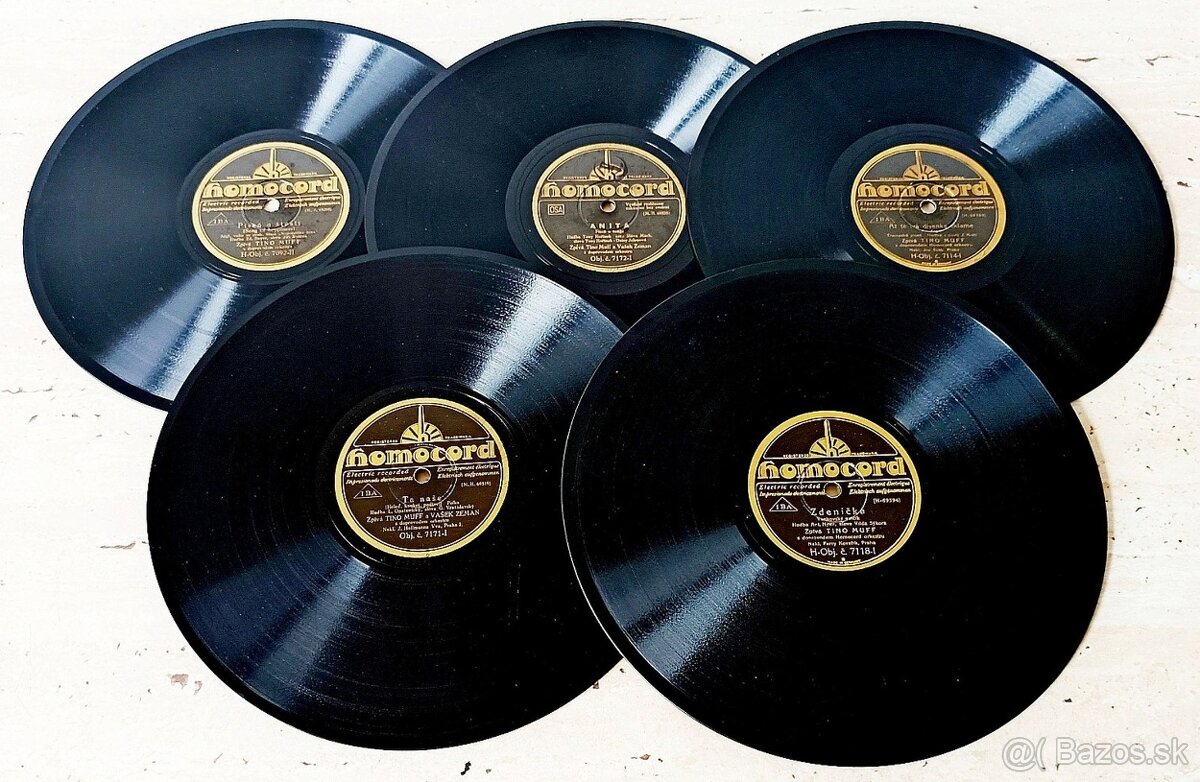 Sada 1 - 5 českých šelakových gramodesek 1930 - 1932