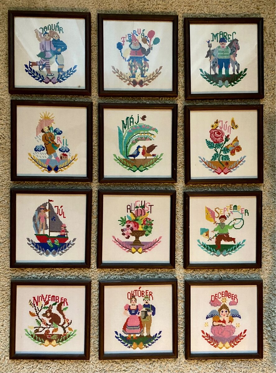 Seria vysivanych obrazov - mesiace