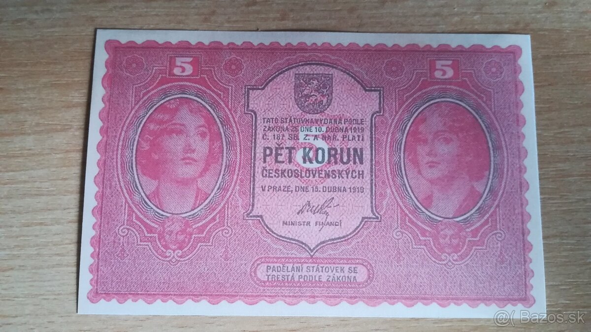 Kopie vzácných 1 republikových bankovek - Mucha -