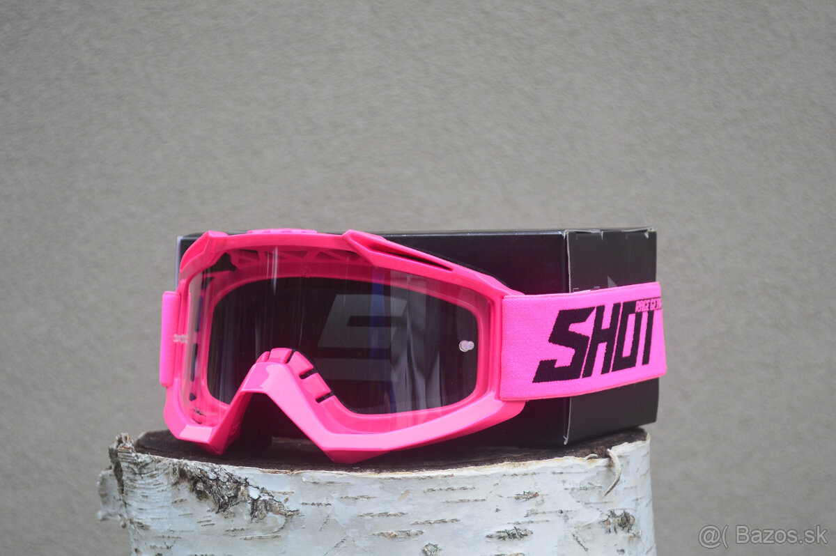 Okuliare atv enduro mx fluo ružové číre sklo shot