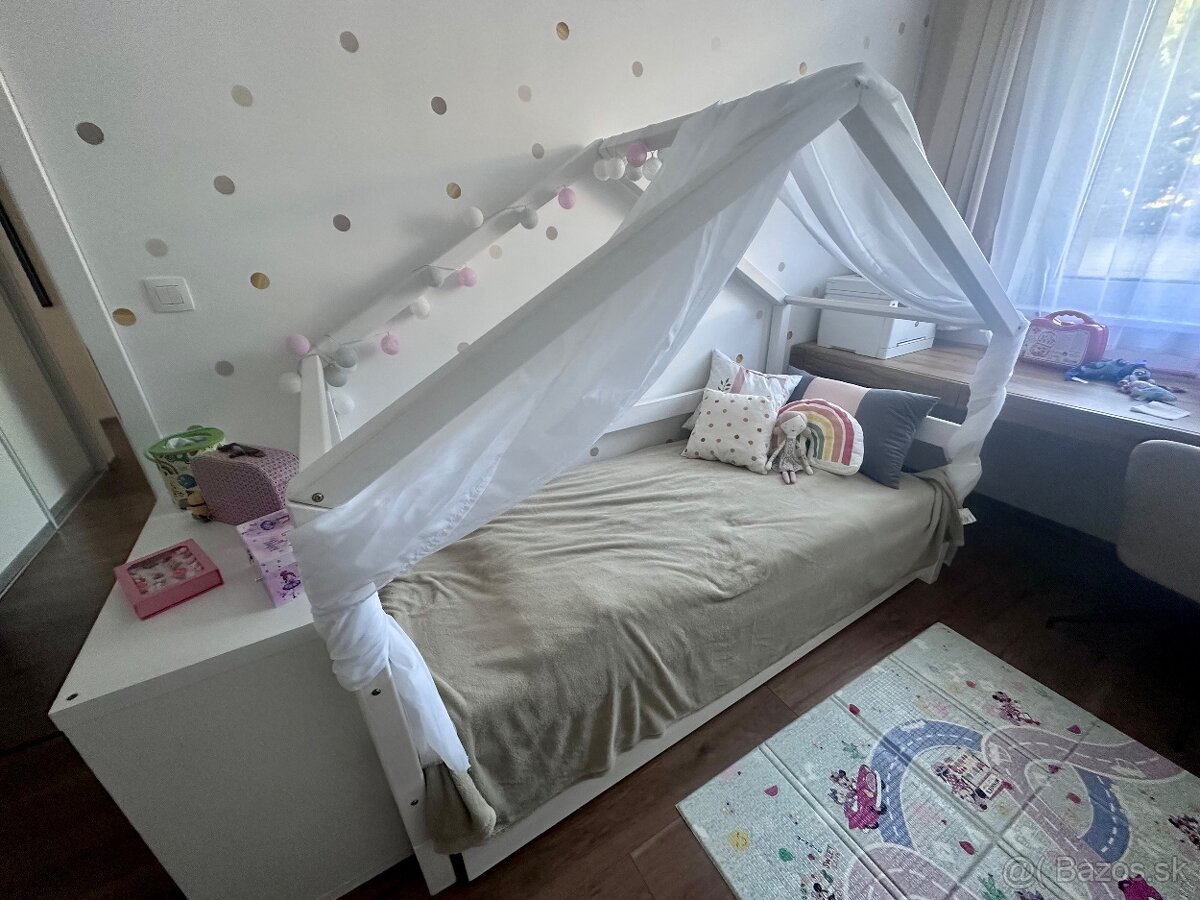 Domčekova posteľ Benlemi 90x200 + pristelka 90x190