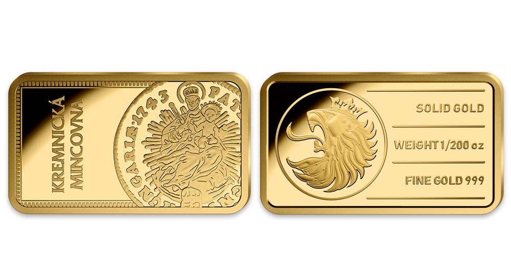 Zlatá tehlička Márie Terézie s hmotnosťou 1/200 oz
