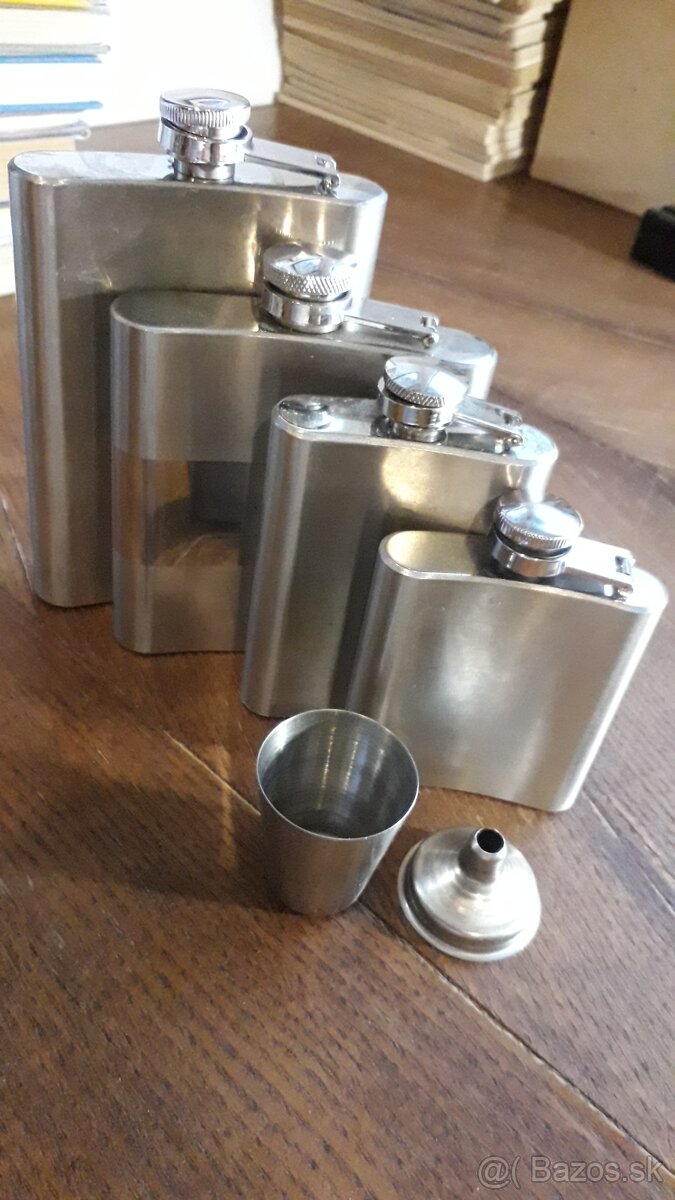 ploskačky nerezové 902+702+4oz+3oz+štamperlík+lievik 6dielny