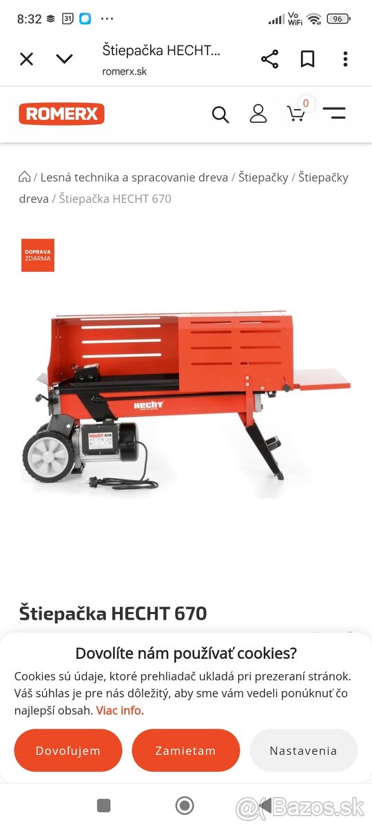 Predám štiepačku na drevo Hecht