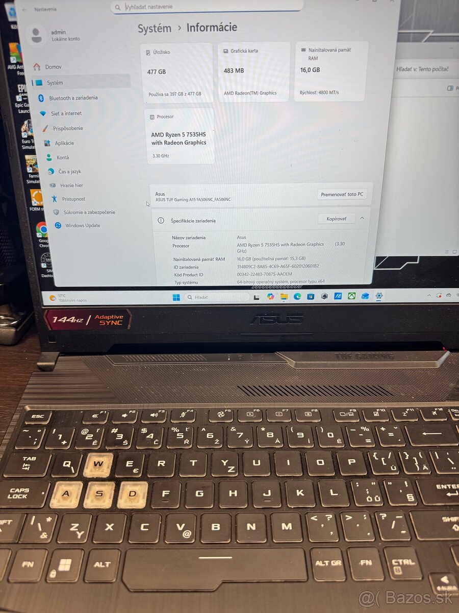 Herný notebook Asus TUF GAMING F15