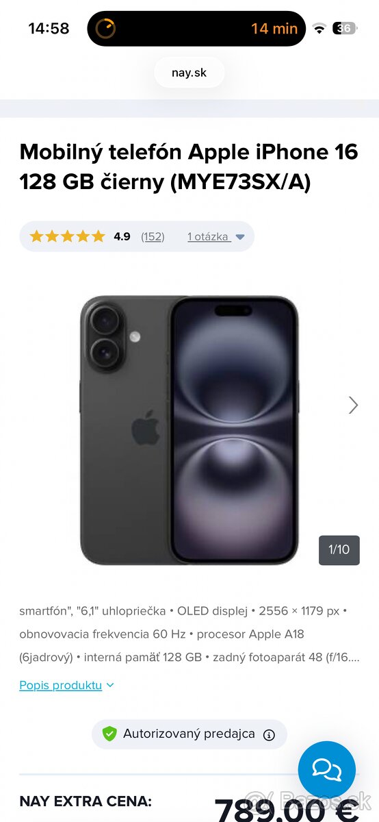 iPhone 16 128GB 100% batéria