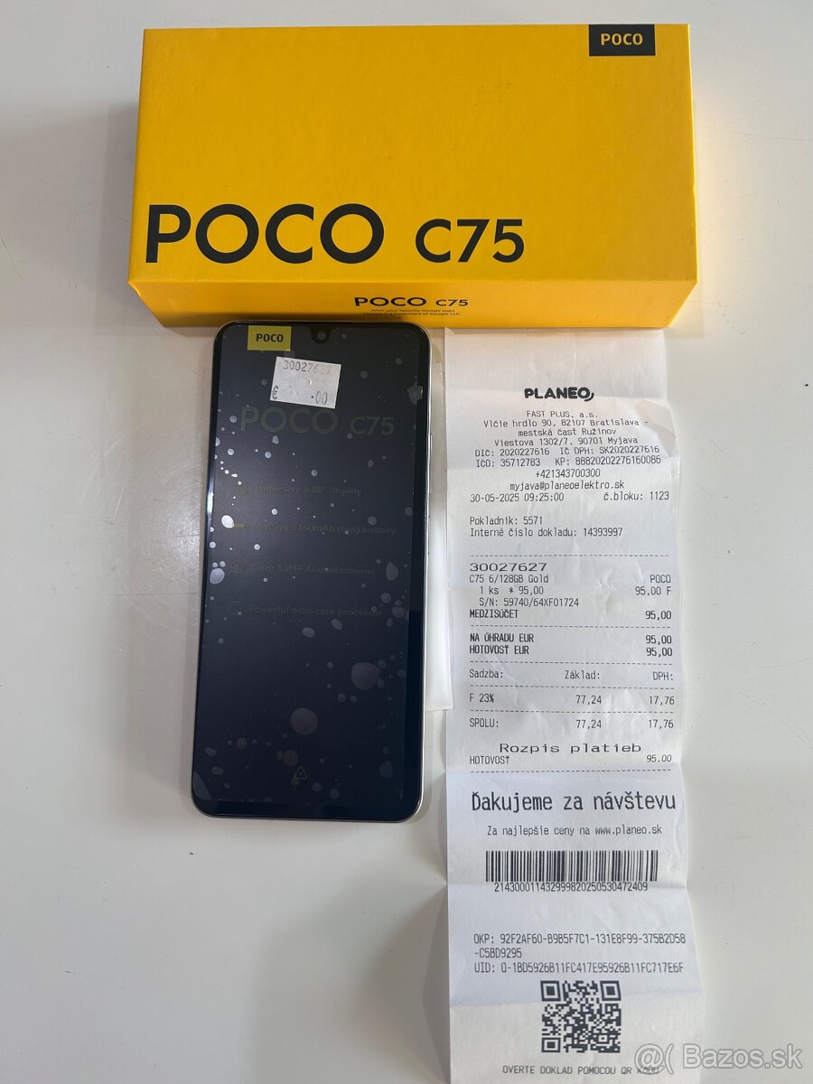 POCO C75 Gold 6GB/128GB nepoužívaný ,záruka 2roky