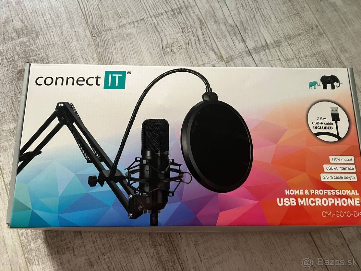 USB mikrofón Connect IT CMI-9010-BK – ako nový, málo používa