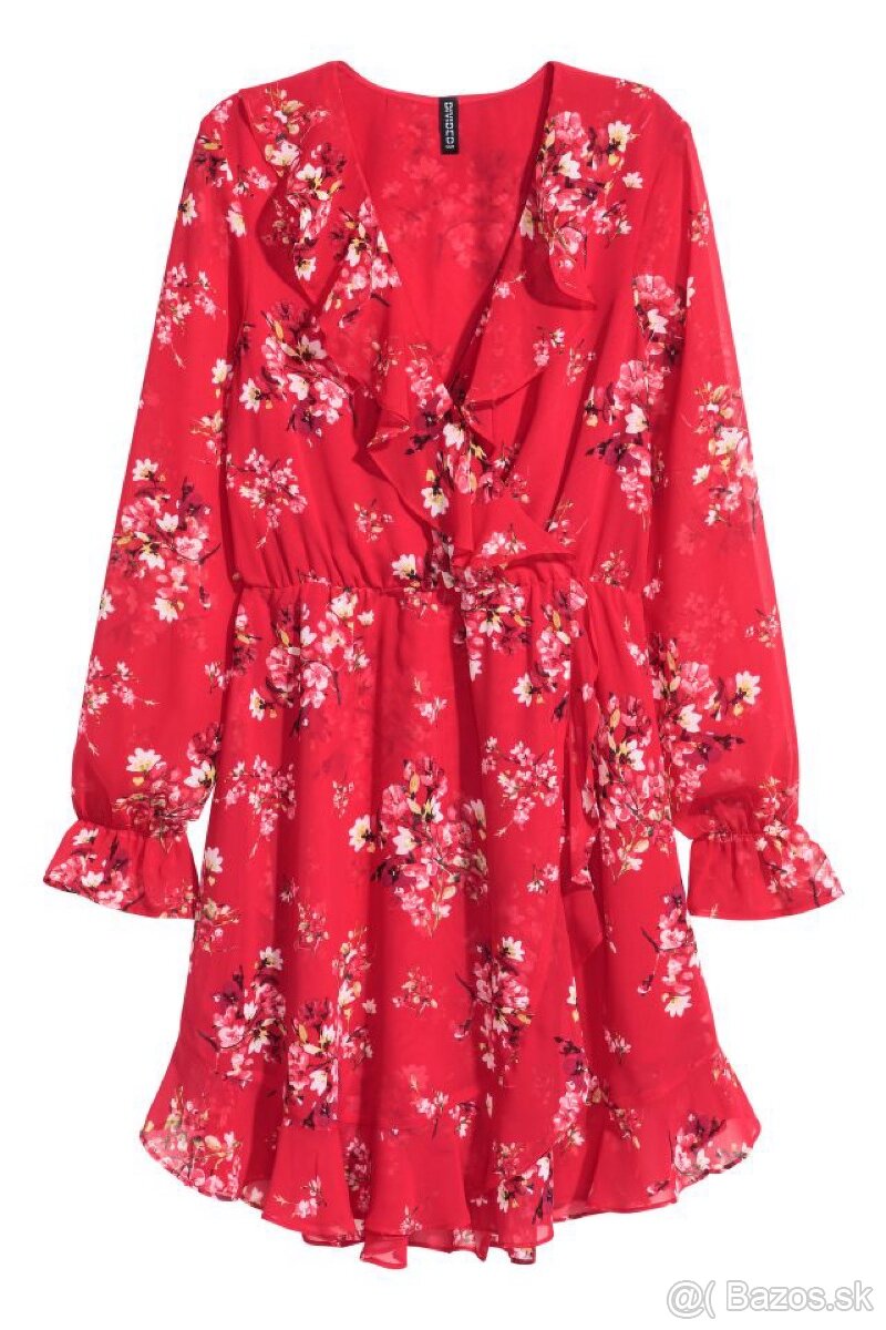 H&M Červené zavinovacie šaty s kvetinovým vzorom veľkosť 34