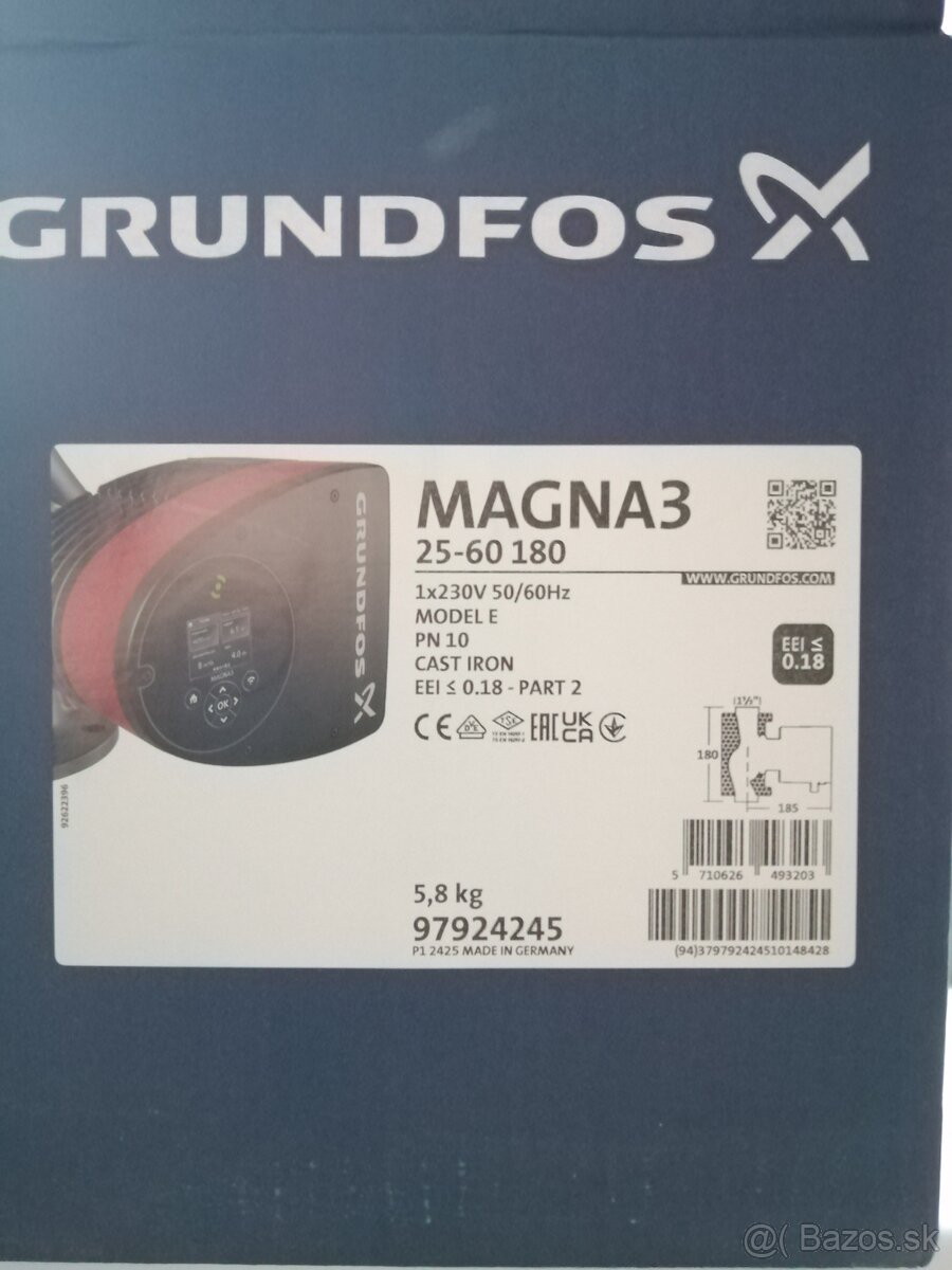 Grundfos Magna 3 25 - 60 180, 230 V, elektronické.