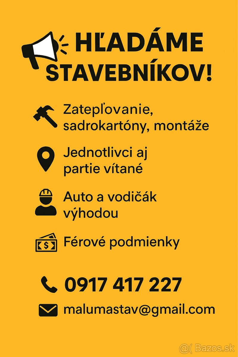 HĽADÁME ŠIKOVNÝCH STAVEBNÍKOV – Trnavský kraj a okolie
