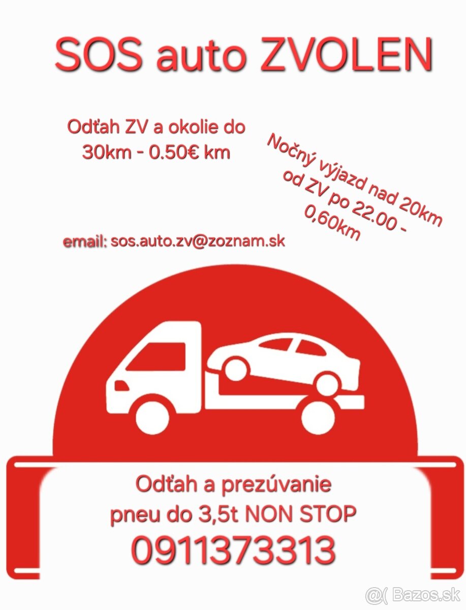 SOS auto ZVOLEN, odťah, prezúvanie pneu aut do 3,5t