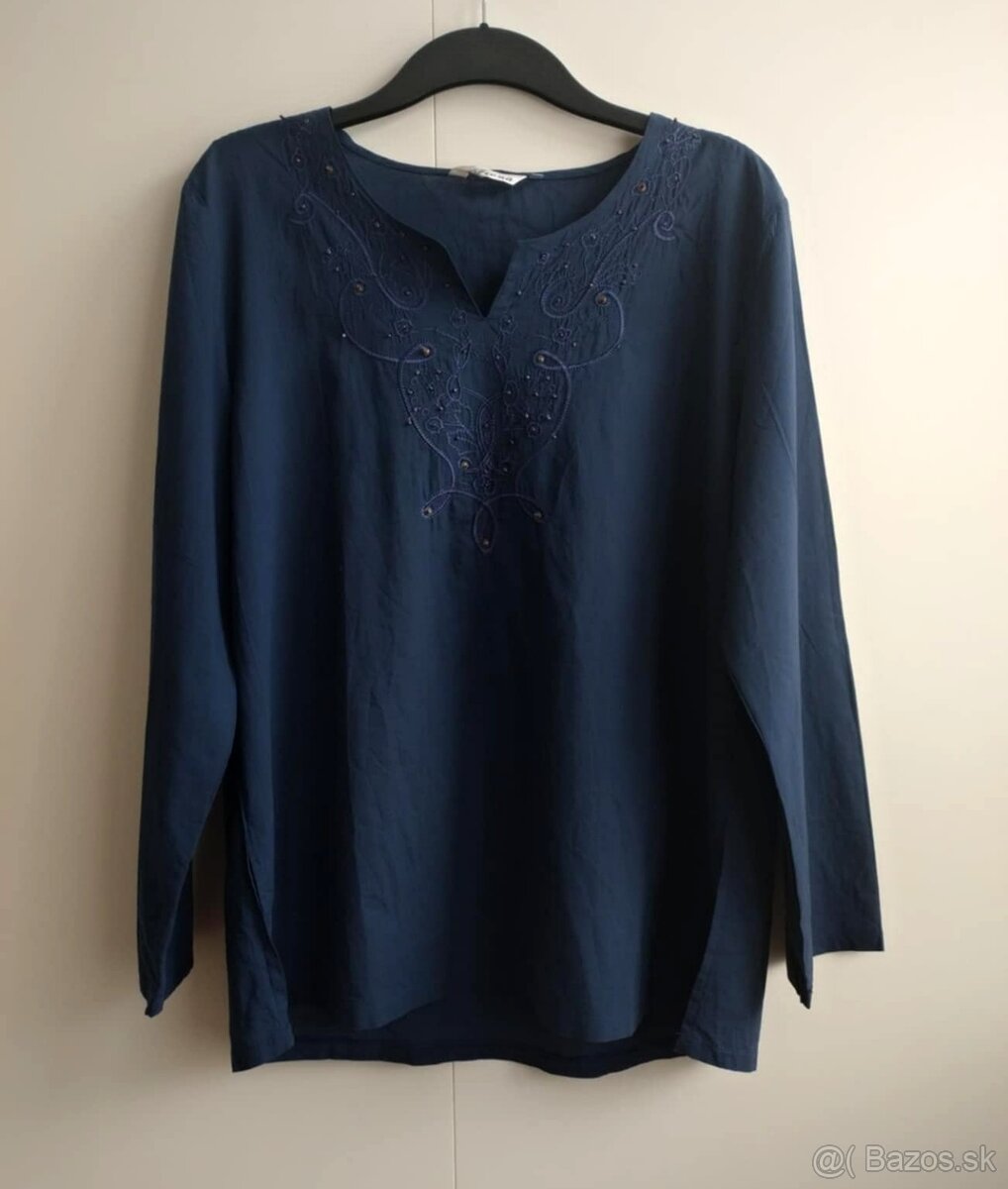 Dámska tmavomodrá blúzka/halenka/tričko s s dlhým rukávom