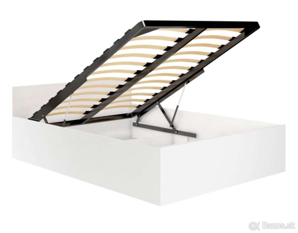 Biela posteľ 100 x 200 cm s úložným priestorom + matrac