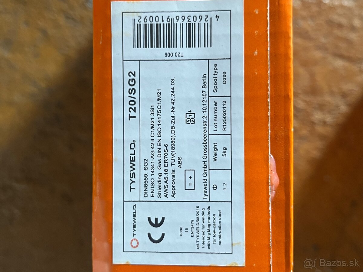 Predám zvárací drôt TYSWELD T20/SG2 – 5 kg, D200