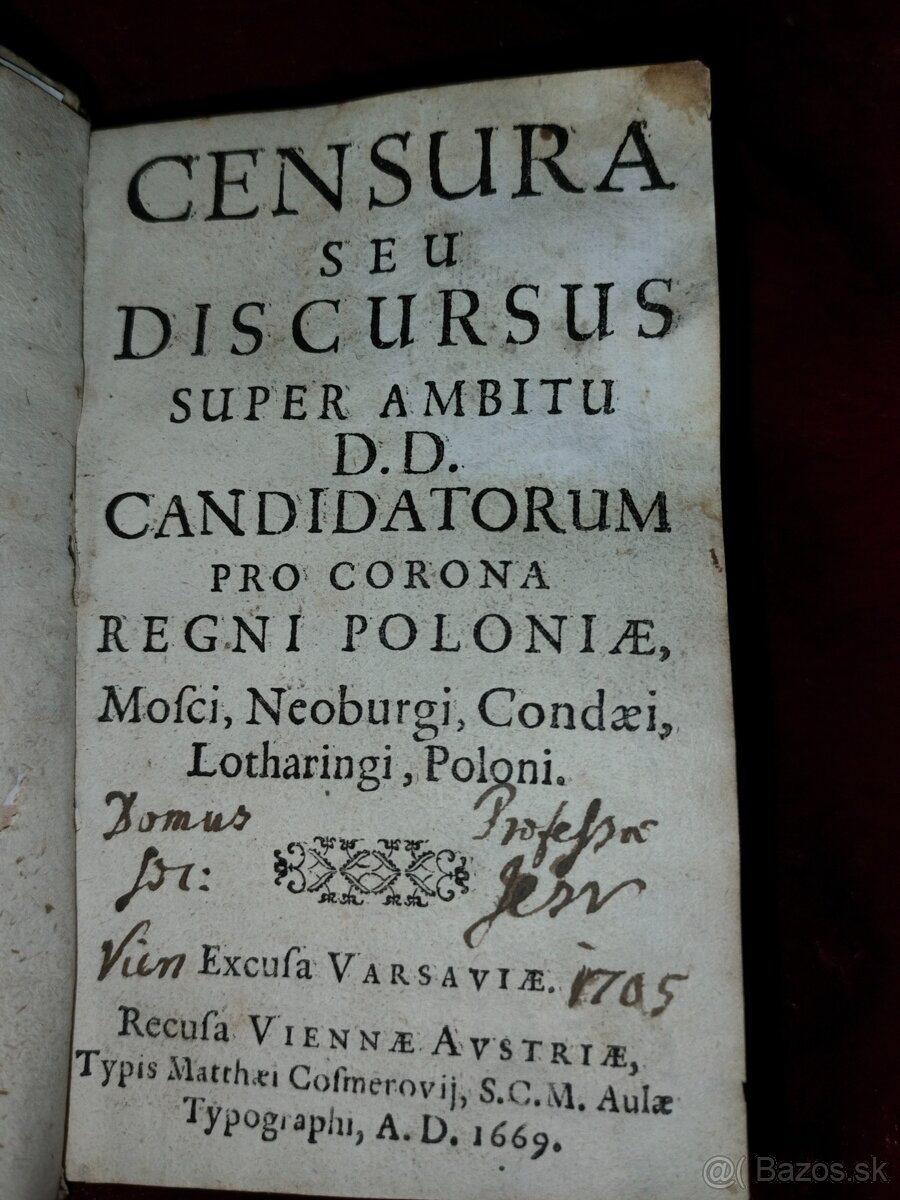 Stará kniha Kráľovstvo Poľské Viedeň 1669 Pergamentova vazba