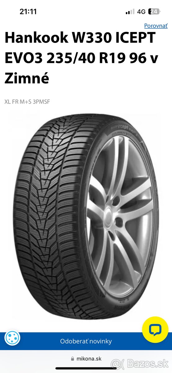 Pneumatiky Hankook W330 Winter icept evo3 XL 235/40 R19