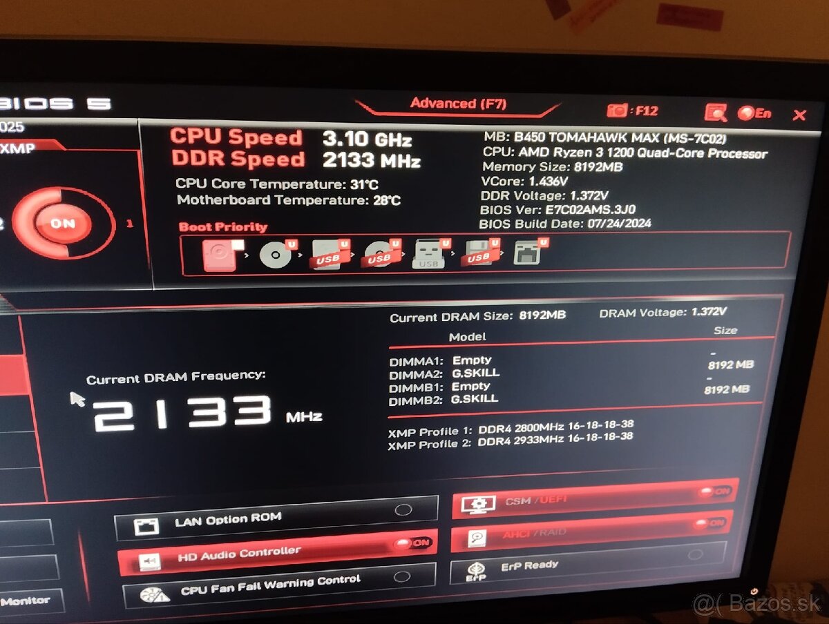 B450 Tomahawk Max (funkčná ale nestabilná)
