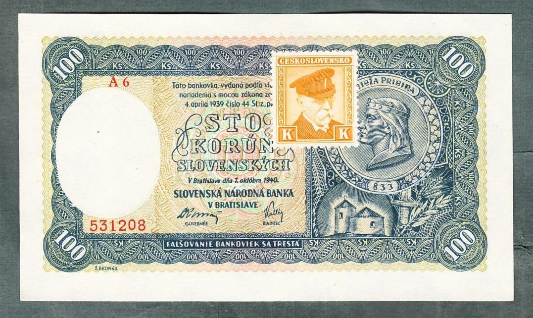 Staré bankovky Slovensko 100 sk 1940 KOLEK bezvadný stav