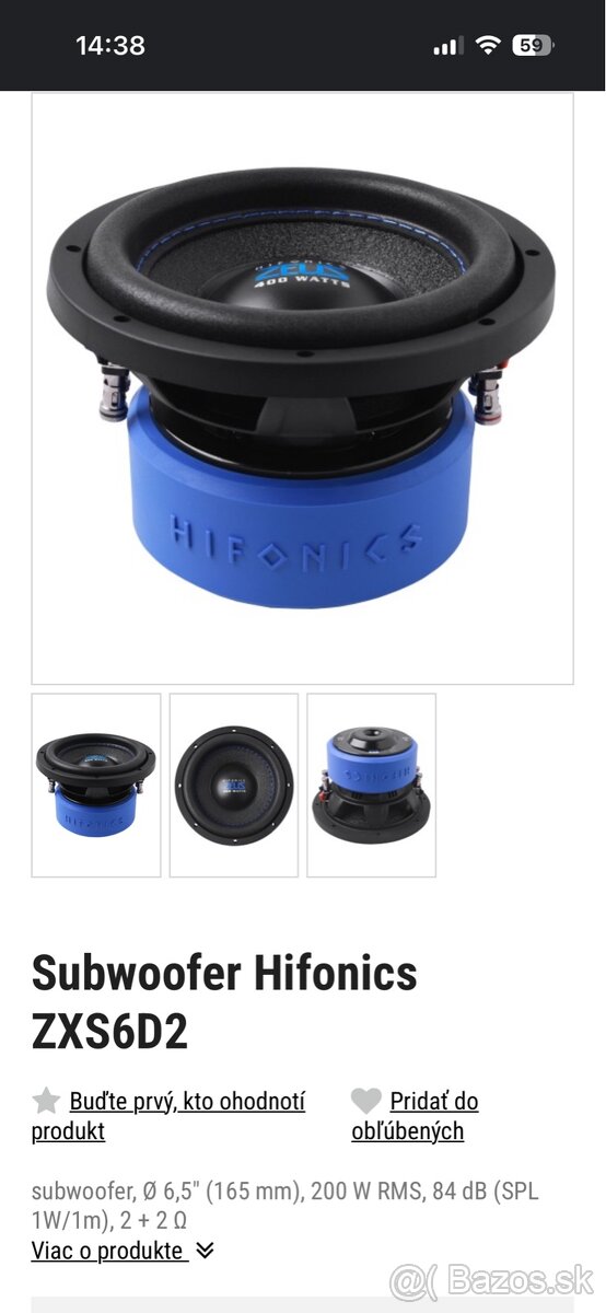 Subwoofer Hifonics ZXS6D2