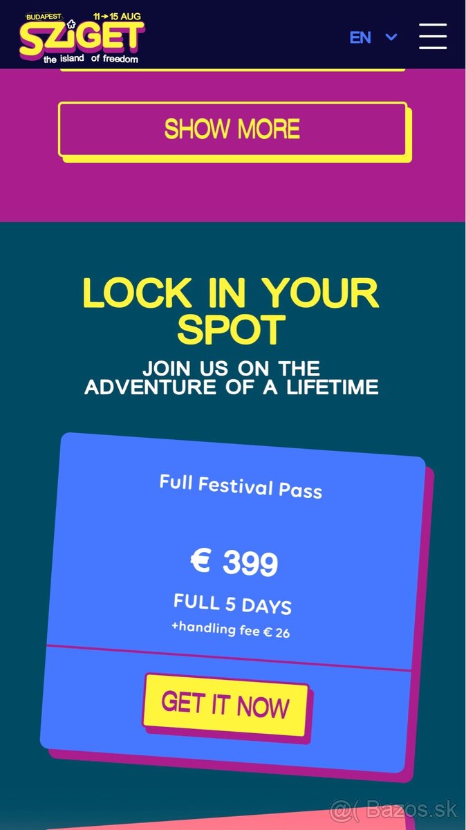 2x lístok na Sziget