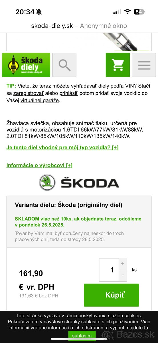 Žhaviaca sviečka s čidlom tlaku Škoda