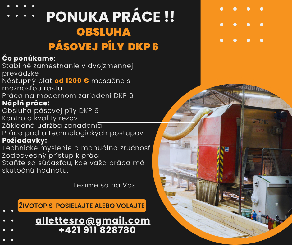 Obsluha pásovej píly DKP 6 - Vaša príležitosť