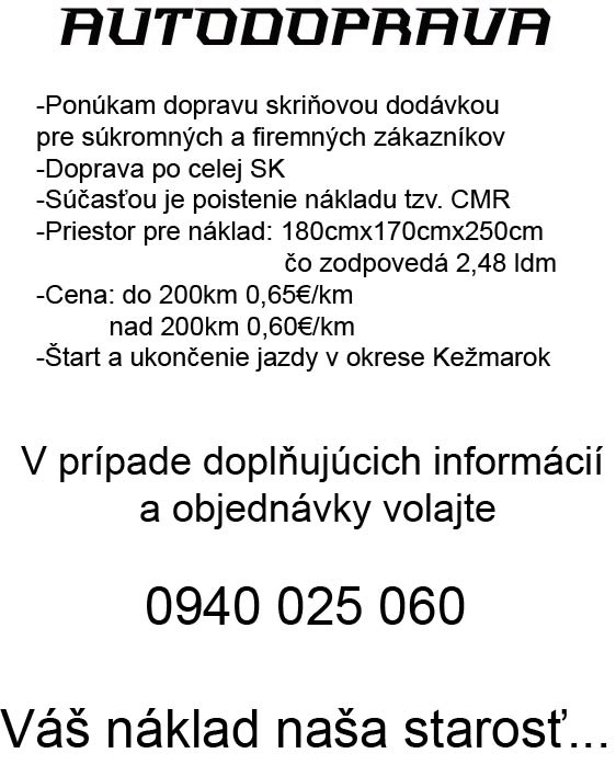 Preprava dodávkou.