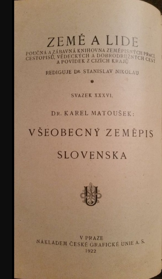 VŠEOBECNÝ ZEMĚPIS SLOVENSKA 1922