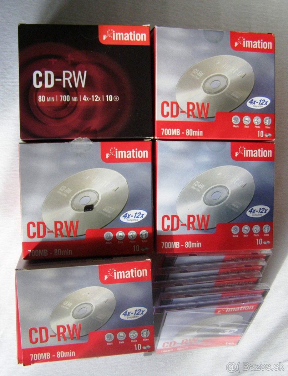 Prepisovateľné záznamové média CD-RW.