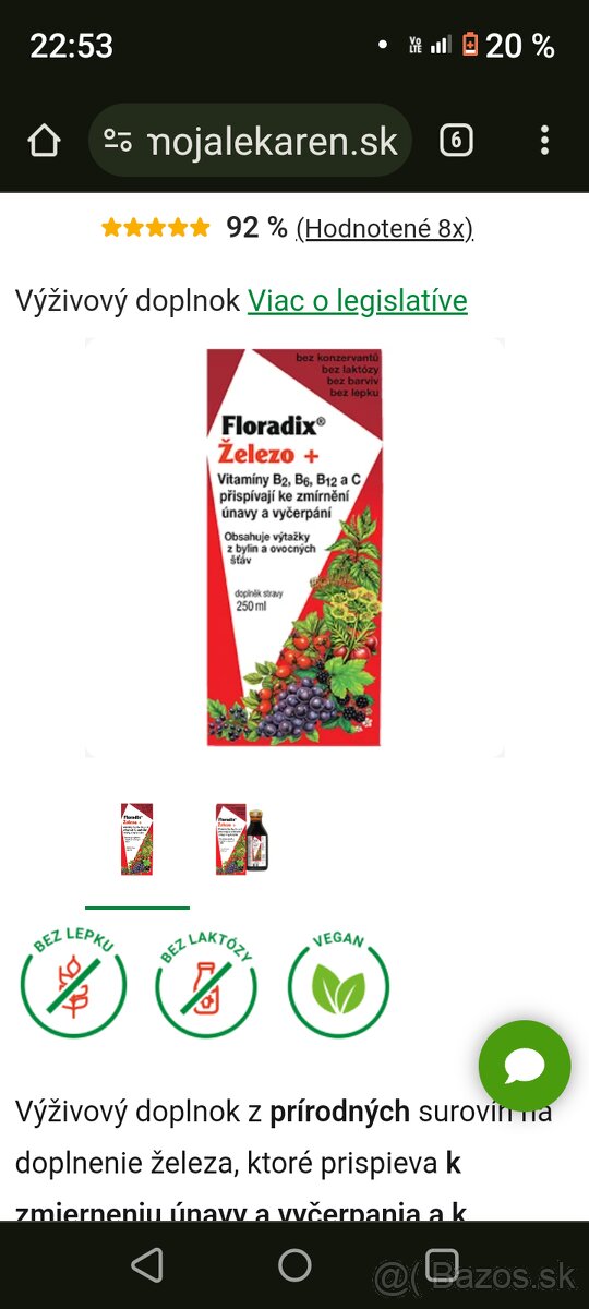 Salus Floradix Železo a vitamíny 250 ml sirup
