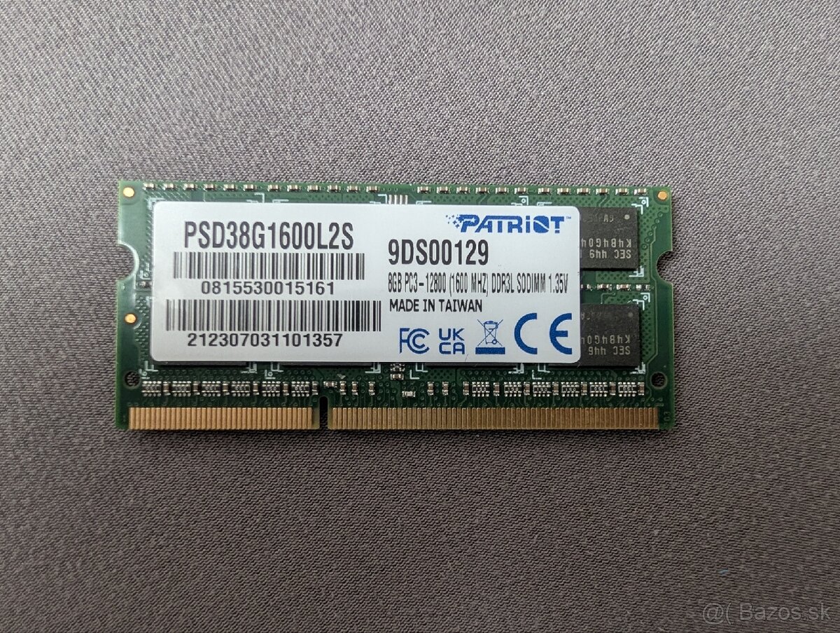 Predám 8GB RAM do notebooku – DDR3L 1600 MHz