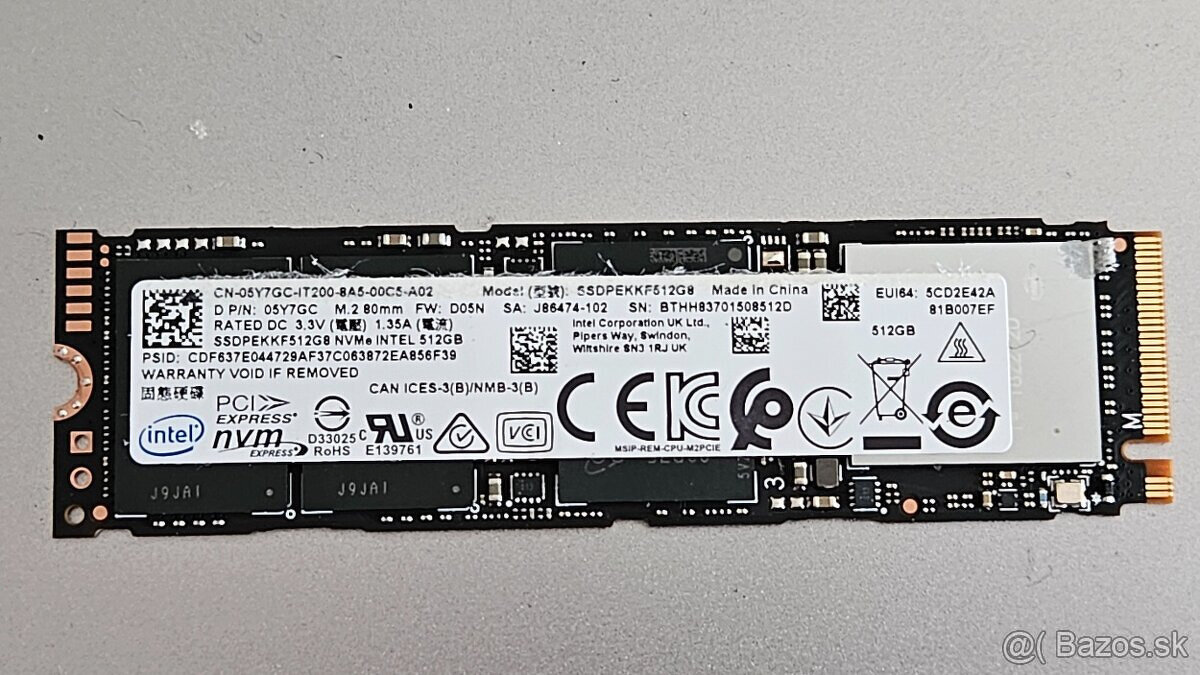 SSD NVMe disk Intel 512 GB SSDPEKKF512G8