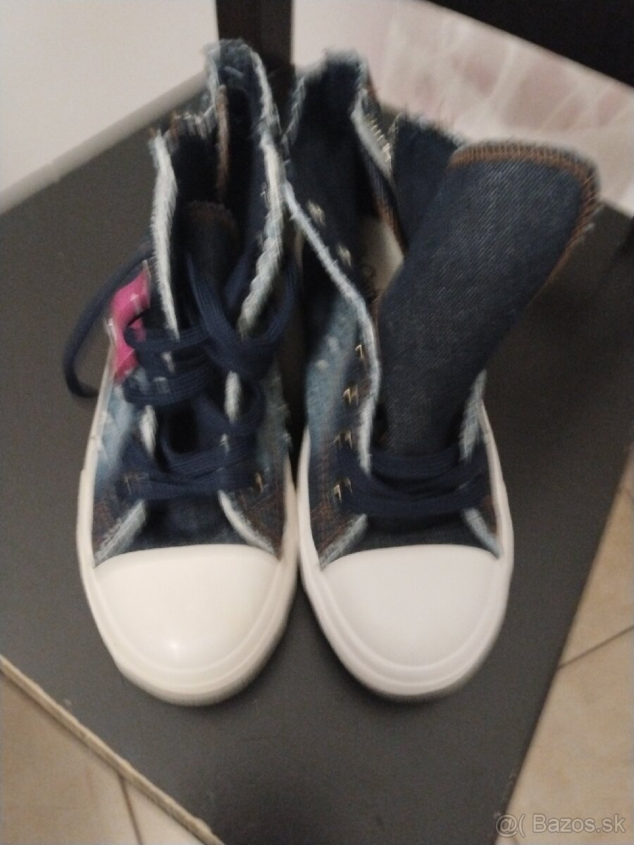 Tenisky riflové plátené, zips, šnúrky, členkové, Dedolez
