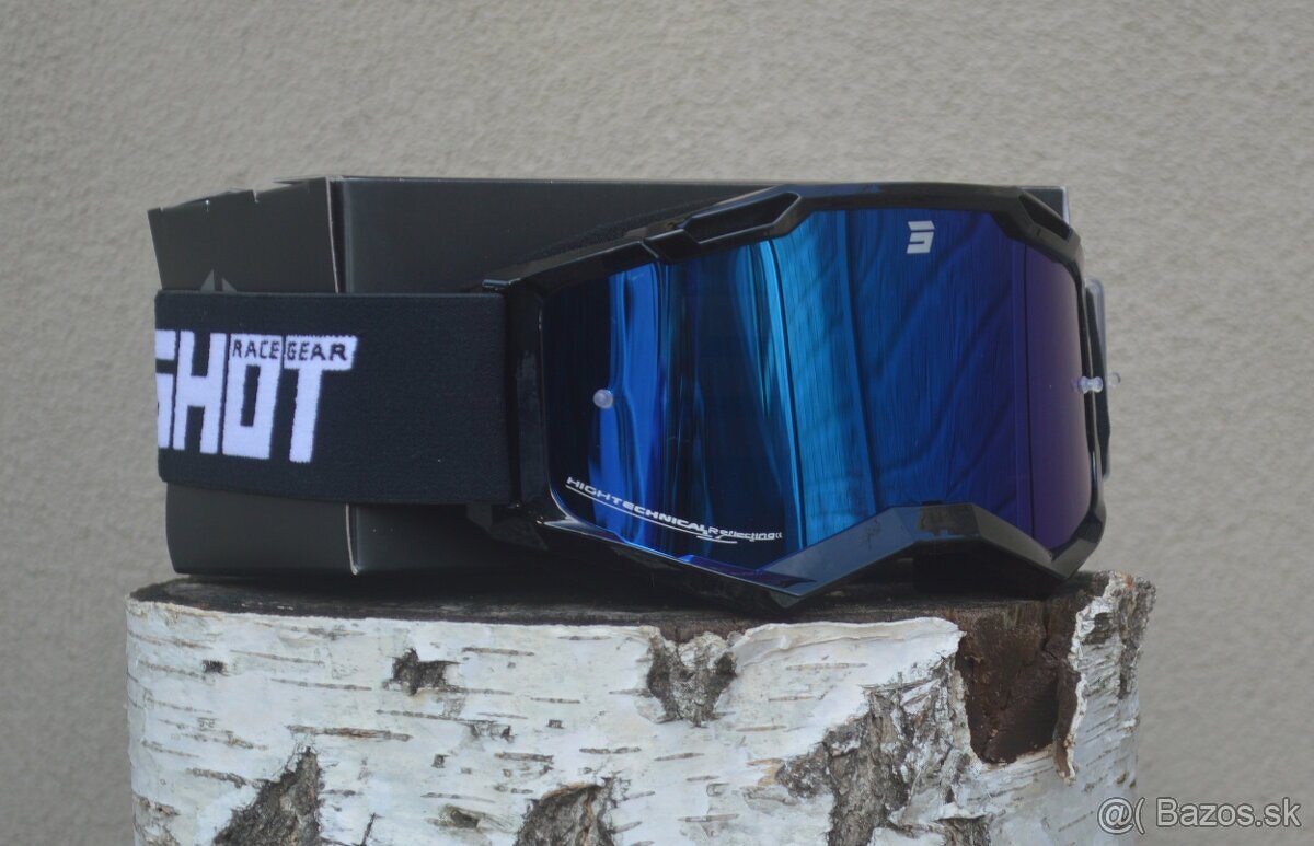 Predám mx okuliare SHOT čierne zr.sklo modré