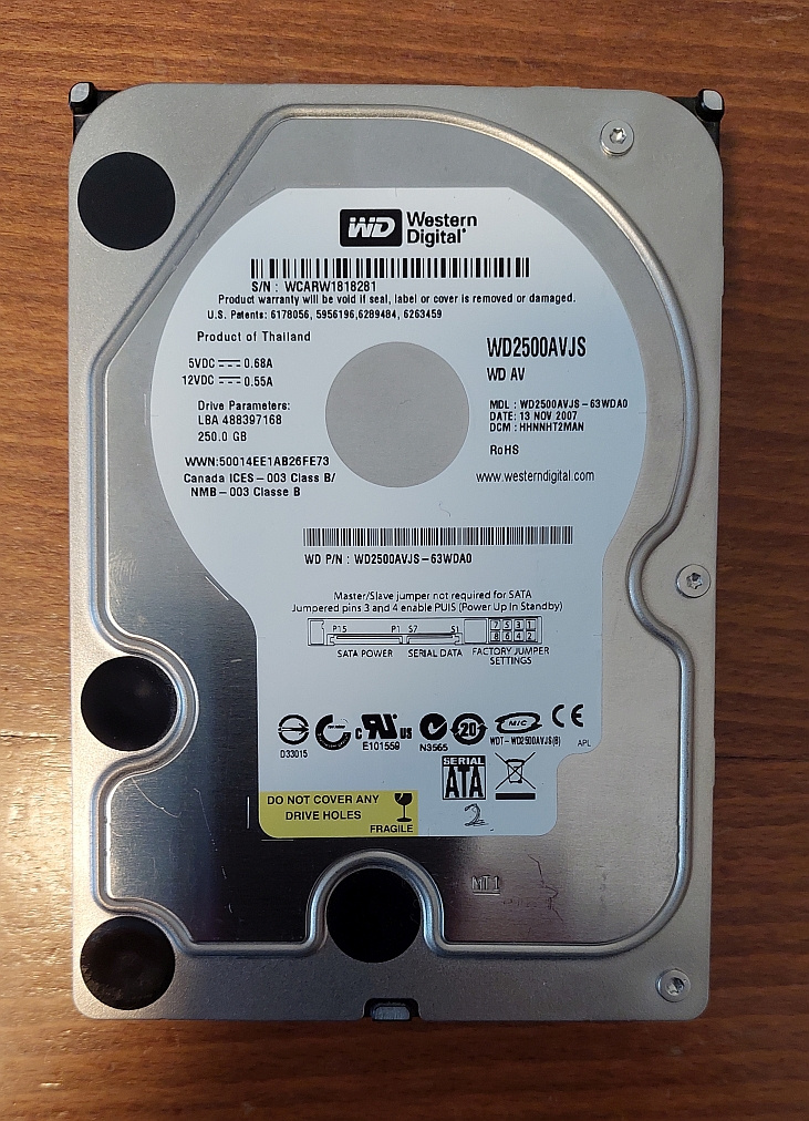 HDD 3,5" Western Digital WD2500AVJS SATA II 250GB 8MB cache