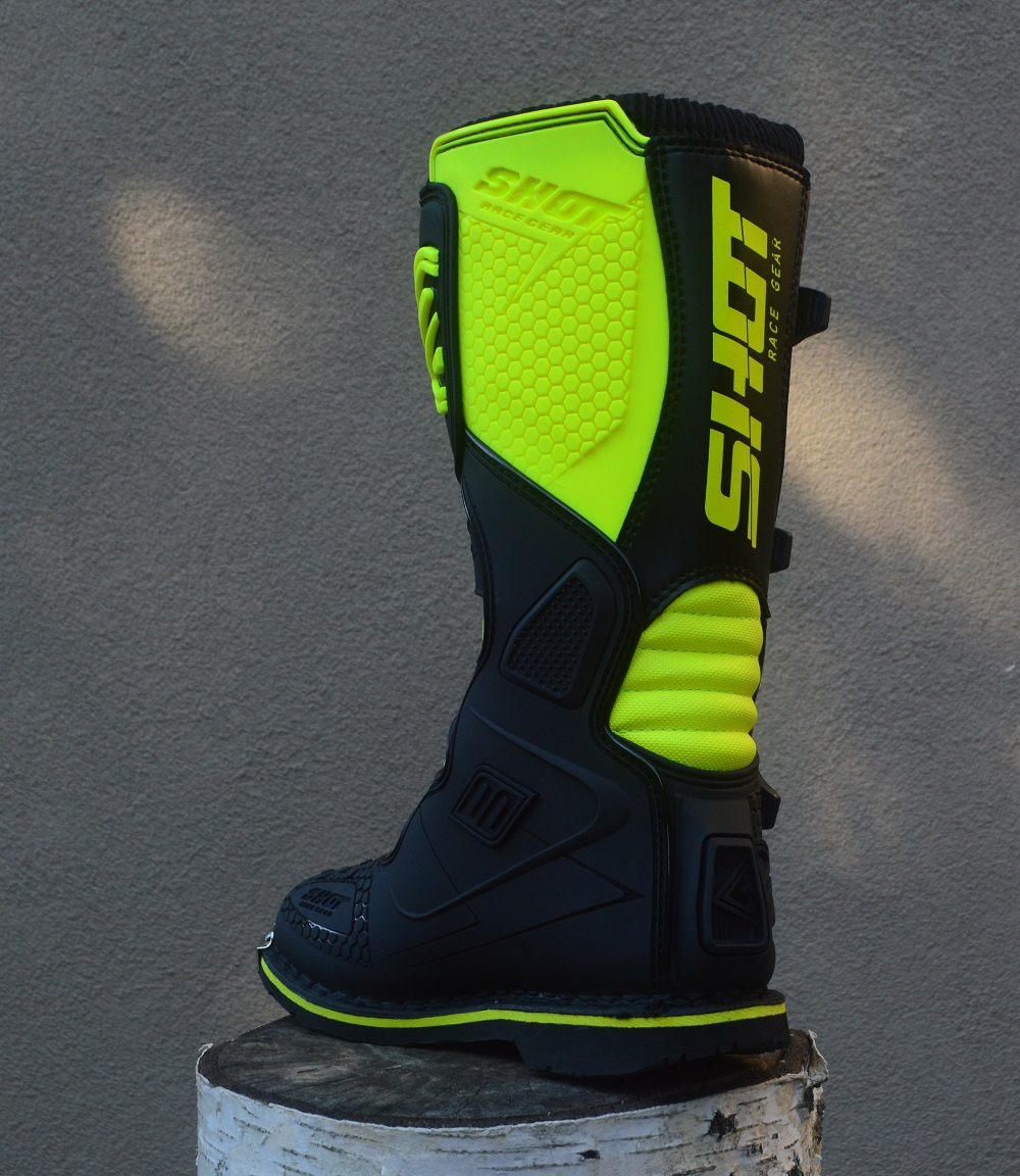 SHOT topánky čižmy boty čierno-žlté fluo