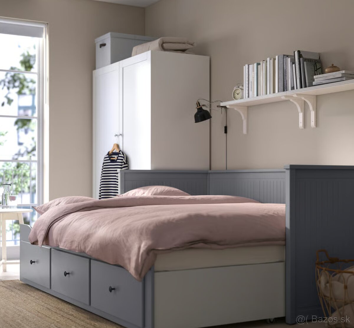 Rozkladacia posteľ s tromi zásuvkami - IKEA HEMNES SIVÁ