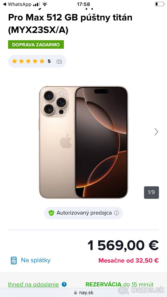 Apple iPhone 16 Pro Max 512 GB púštny titán