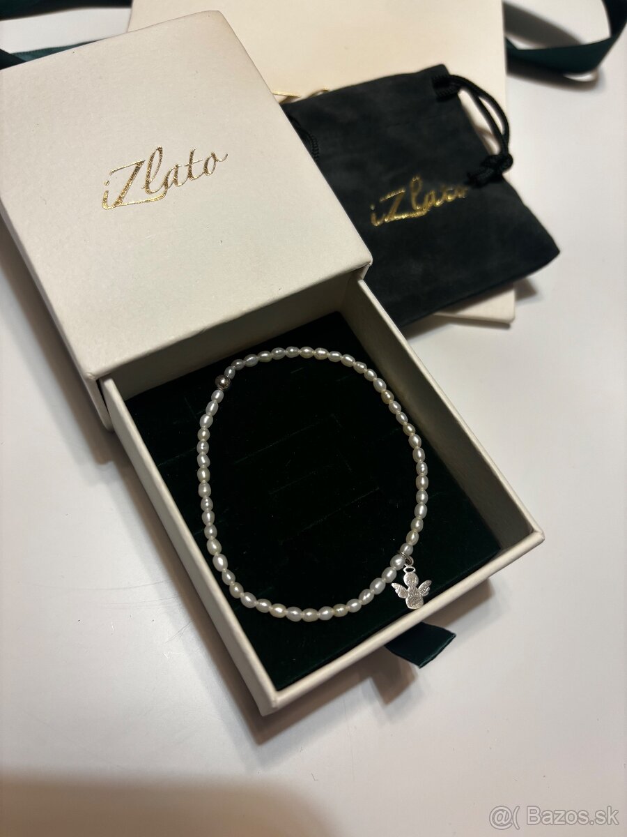 Perlový náramok s anjelom z 9K bieleho zlata