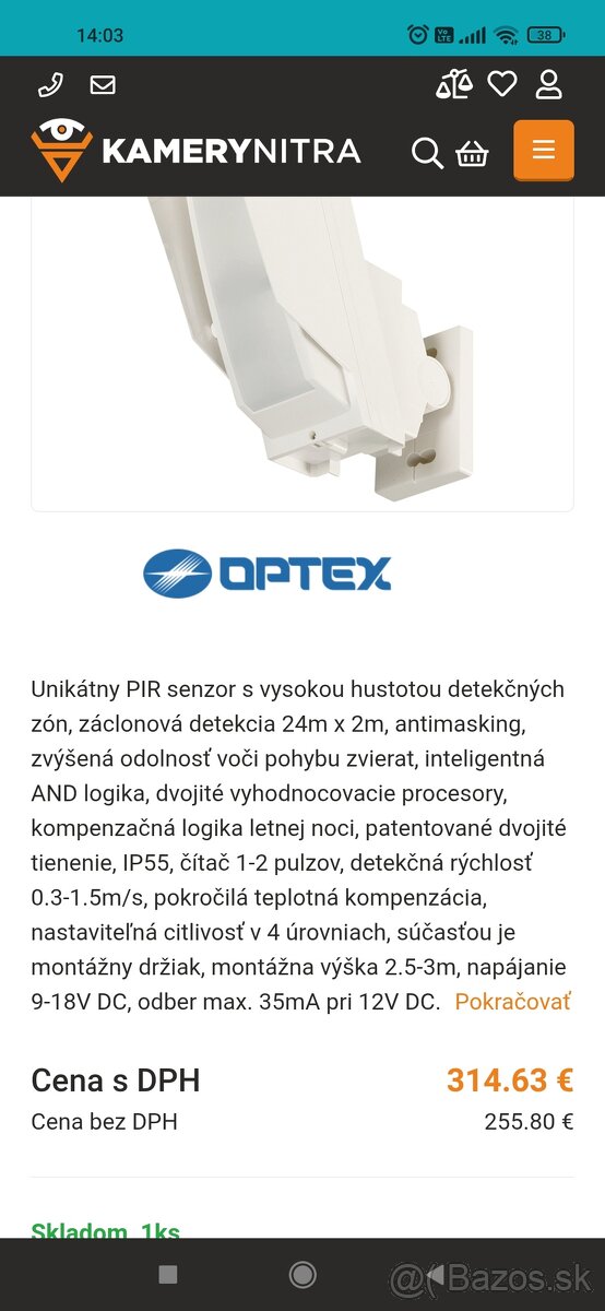 Detektor pohybu Optex HX-80NRAM