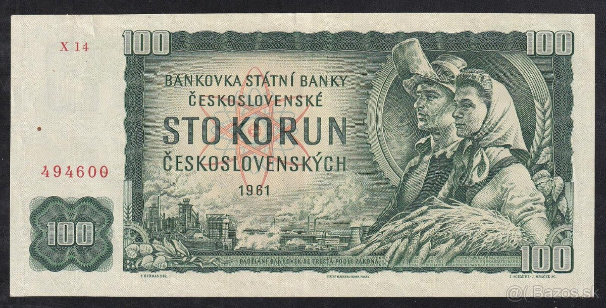 100 Kčs 1961 vzácna séria X 14